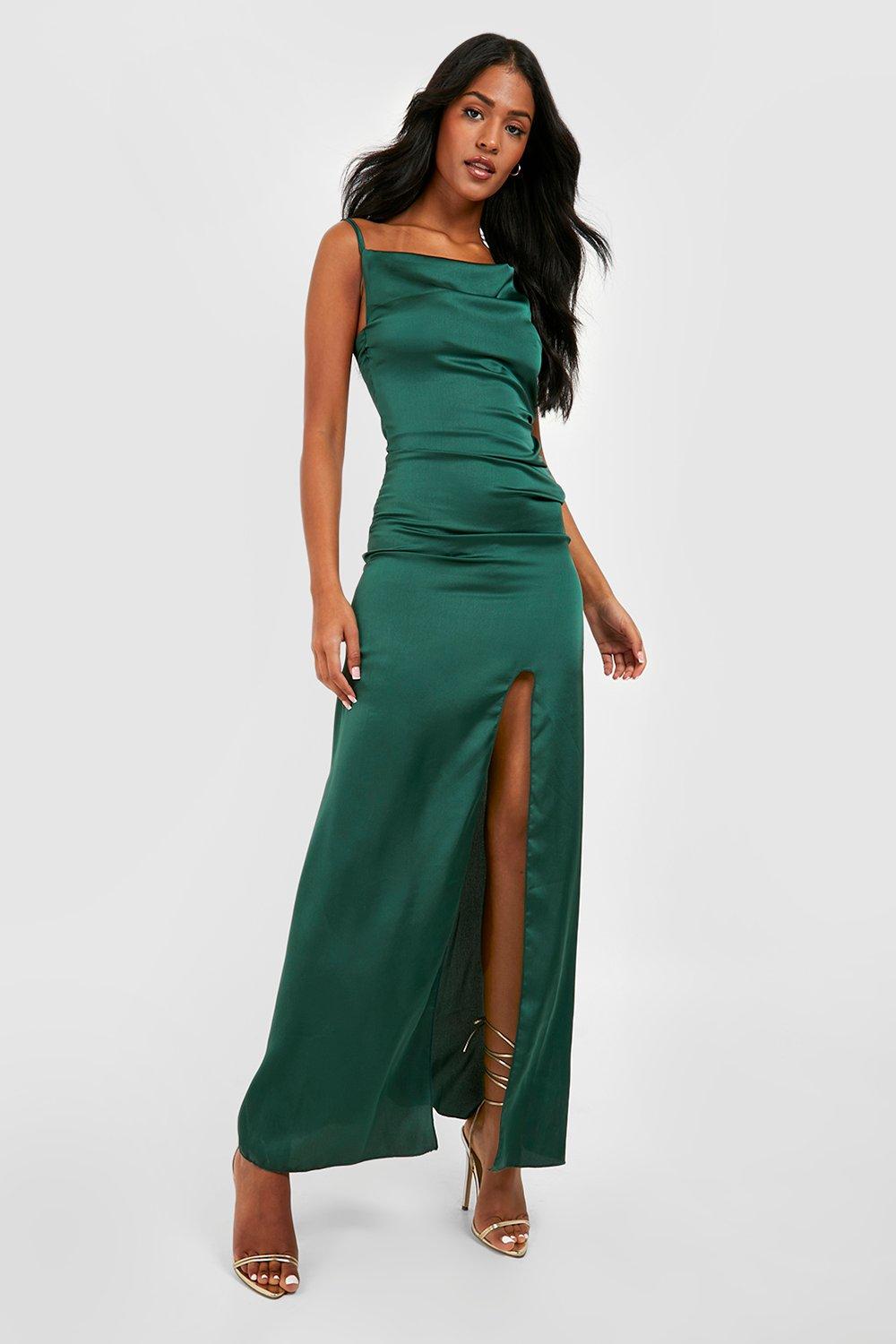 Satin maxi cheap dress with split